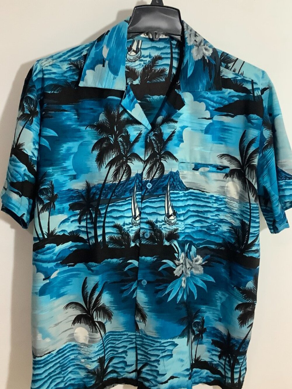Tropical Button Short Sleeve Shirt Men XL Blue Tones - Picture 2 of 9